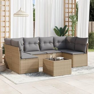 vidaXL Vidaxl - Set Sof&aacute;s De Jard&iacute;n 7 Piezas Y Cojines Rat&aacute;n Sint&eacute;tico Beige