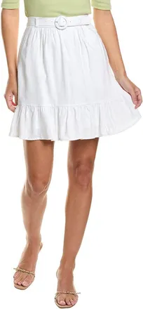 CeCe by Cynthia Steffe Belted Tiered Ruffle Linen-Blend Mini Skirt