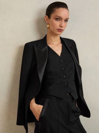 Reiss Black Atelier Wool-blend Tuxedo Waistcoat, 14