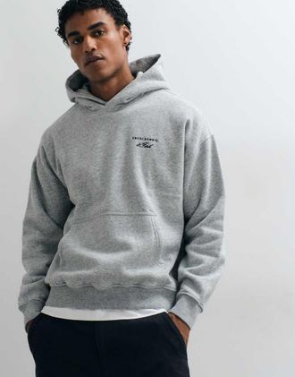 Abercrombie & Fitch felpa con cappuccio oversize con logo script grigia-Grigio