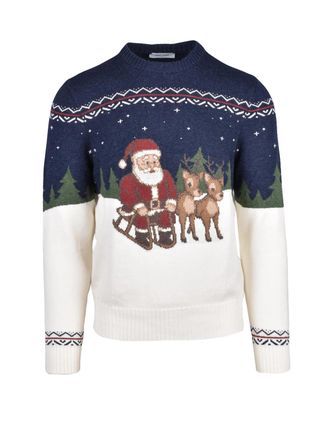 Gran Sasso Crewneck Sweater with Festive Design and Ribbed Details