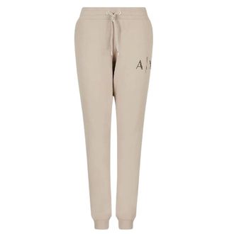 A|X Armani Exchange Broeken, Dames, Beige, L, Katoen, Sportieve Katoenen Trainingsbroeken Elastische Taille Logo