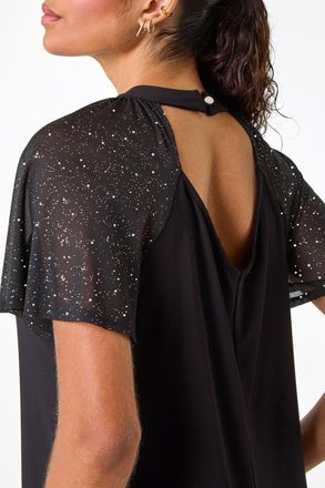Roman Sparkly Mesh Sleeve Jersey Top