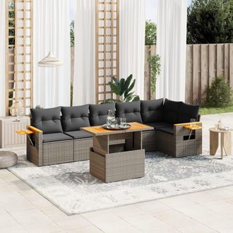 vidaXL Vidaxl - Set De Sof&aacute;s De Jard&iacute;n 7 Piezas Con Cojines Rat&aacute;n Pe Gris