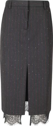 Ermanno Scervino Charcoal Pinstripe Lace Trim Skirt