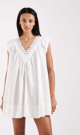 Free People Sundazed - Vestito grembiule corto color zucchero bianco
