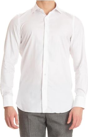 Finamore Witte Katoenen Twill Overhemd - Heren - Zakelijke Overhemden - Wit - 2XL - Katoen - Overhemden