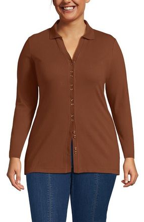 Lands End Long Sleeve Polished Rib Button Through Tunic Shirt in Rich Ginger Brown at Nordstrom, Size 1 X