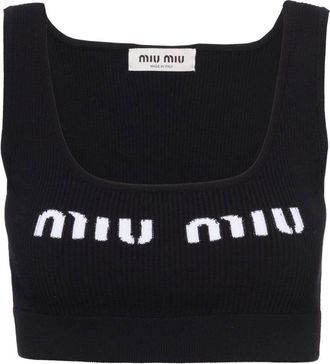 Miu Miu cropped logo-knit tank top - women - Viscose/Polyester - 38 - Black