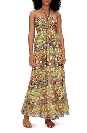 Diane Von F&uuml;rstenberg Ainslina Floral Check Cotton & Silk Maxi Dress in Garden Check at Nordstrom Rack, Size Medium