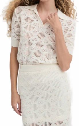 Favorite Daughter Courtside Mesh Lace Polo In Ivory