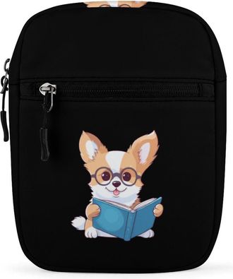 Generic Corgi Reading Book Crossbody Bag Adjustable Satchel Cute Shoulder Bag Lightweight Sling Bags