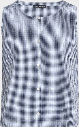 Eileen Fisher Crinkled Organic Cotton Check Vest
