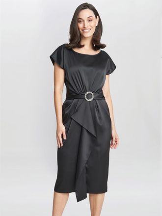 Gina Bacconi Womens Pelia Crepe Dress With Satin Lining - Black - Size 10 UK