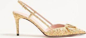 Valentino Garavani Vlogo Signature Slingback Pumps In Cloqué Jacquard Fabric 80mm Woman GOLD 35.5
