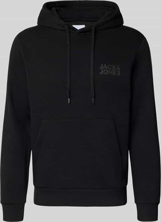 Jack & Jones Jack & Jones Hoodie mit Label-Print und K&auml;nguru-Tasche in Black, Gr&ouml;&szlig;e M