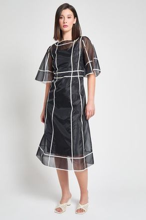 Ming Wang Modern Fit Organza Contrast Stripe A Line Midi Dress in Black/white at Nordstrom, Size Xx-Small
