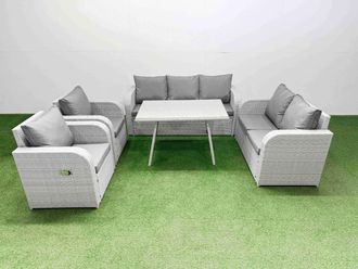 Fimous Outdoor Rectangular Dining Table Sofa Set Light Grey