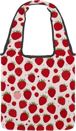 Generic Pink Red Strawberry Reversible Canvas Shoulder Tote - Double-Sided Print, 12oz Cotton, 27cm Drop, Fold-Flat Bag for Travel, Shopping, Street Outings