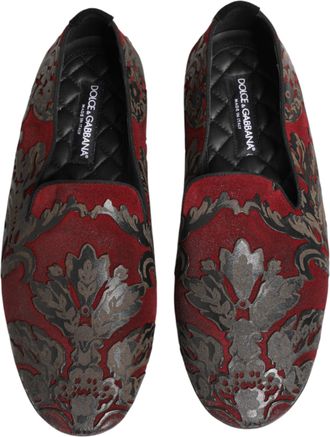 Dolce & Gabbana Mens Bordeaux Jacquard Leather Slip On Loafer Shoes Co+vi+lamb+70lf