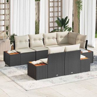 vidaXL Vidaxl - Conjunto De Sof&aacute; De Jard&iacute;n Con Coj&iacute;n 7 Pcs Negro Y Crema