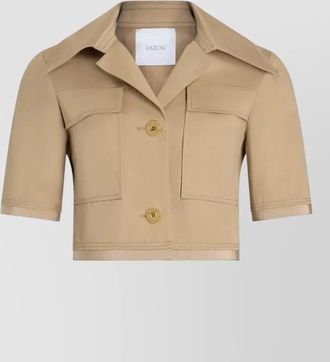 Patou cropped cotton jacket short sleeves collar