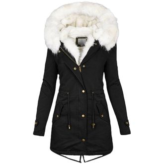 Generic Womens Winter Warm Coat, Faux Fur Lined Hooded Jacket, Plus Size, Thick Mid-Length Coat (UK, Alpha, S, 4XL, Regular, Regular, XL, Black)