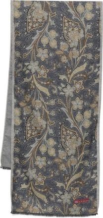 Kiton Sjaal met bloemenprint - Blauw