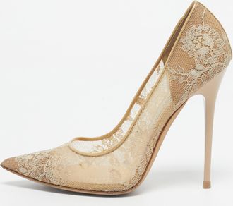 Jimmy Choo London Beige Lace Abel Pumps