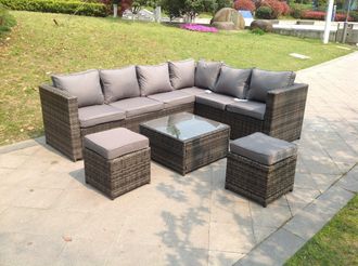 Fimous 8 Seater Grey Rattan Corner Sofa Set Coffee Table Garden Furniture Outdoor in Dark Grey