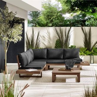 Furniturebox Brisa Solid Wood 5 Seat Outdoor Sofa Set in Walnut
