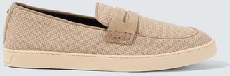 Canali Woven suede-trimmed penny loafers
