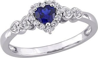 Rina Limor Silver 0.40 Ct. Tw. Diamond & Lab-Grown Created Blue Sapphire, Created White Sapphire Halo Ring