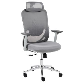 Beliani Silla De Oficina Giratoria Ergon&oacute;mica De Malla Ruedas De Pl&aacute;stico Reclinable Regulaci&oacute;n Altura Reposabrazos Reposacabezas Ajustable Gris Ervione