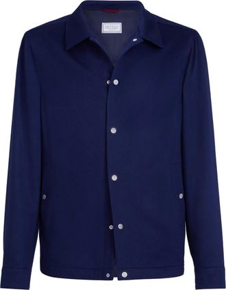 Brunello Cucinelli Kasjmier shirtjack met flanellen textuur - Blauw