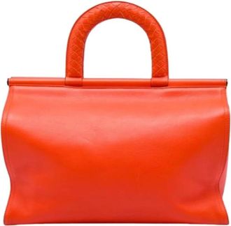 Bottega Veneta Pre-owned Woven Top Handle Handbag - Dames - Vintage Handtas - Oranje - ONE Size - Leer - Vintage