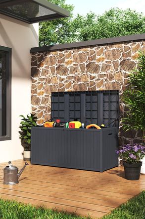 Living and Home 430L Grey Waterproof Outdoor Garden Storage Box - Auti-UV & Lockable
