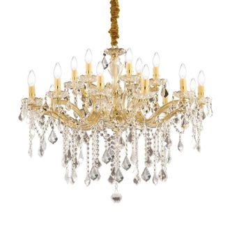 Netlighting Florian 18 Light Crystal Chandelier Gold Finish E14 in Clear