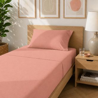 KASANOVA Completo letto singolo cotone tinta unita corallo