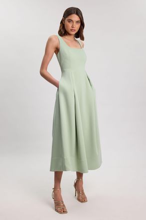 Karen Millen Womens Tailored Full Skirt Midi Dress - Green - Size 12 UK