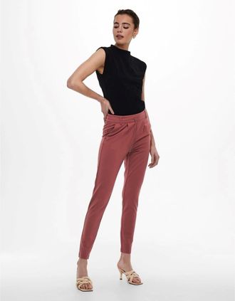 Only Womens Solid Patterned Slim Trousers - Red - Size: 26 l34