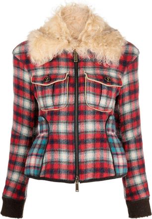Dsquared2 fur-collared flannel jacket - women - Alpaca Wool/Wool/Polyamide/Cotton/Cotton/Calf Leather/Polyester - 42