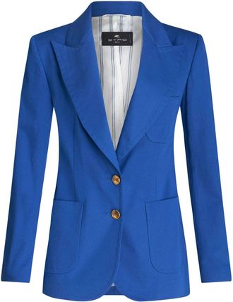 Etro Pegaso-buttons stretch-cotton blazer - women - Cotton/Spandex/Elastane/Viscose/Acetate - 50 - Blue