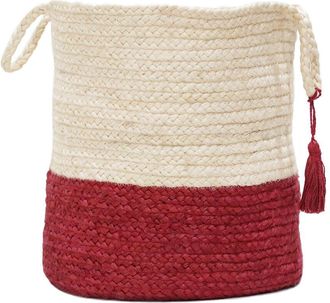 LR Home Two-Tone Jute Decorative Storage Basket With Handles