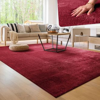 Paco Home Paco Home - Alfombra Moderna Para Sal&oacute;n A Pelo Corto Lavable Suave Uni Efecto Piel Antideslizante 120x170 Cm, Rojo