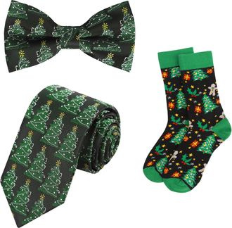 Alizeal Mens Novelty Necktie Bow Tie and Socks Set Perfect for Christmas Tie Set, 076-035