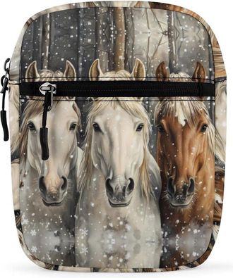 Generic Three Horses Snowflakes Trendy Crossbody Bag for Men Women Small Satchel Men Sling Adjustable Shoulder Strap Messenger