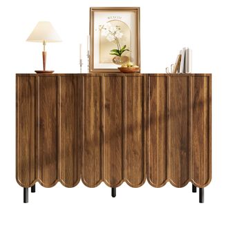 STILVORA Aparador 120&times;35&times;80 Cm Con 2 Puertas Onduladas Sin Tiradores, Estantes Regulables, En Mdf, Nogal