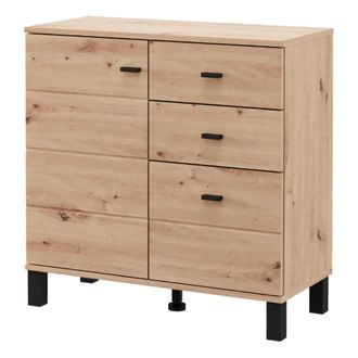 Dmora Credenza Ollant, Aparador 3 Cajones, 2 Estantes, Puerta Abatible, Deslizante, 77x35x78h Cm Marr&oacute;n Roble Nodoso