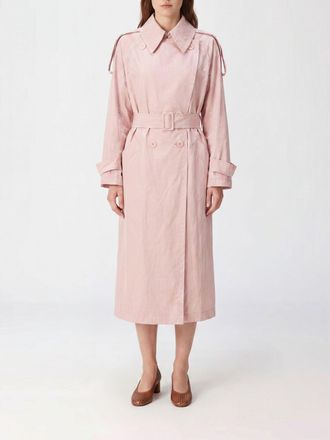 Erika Cavallini Semi Couture Trench lungo doppiopetto in tessuto tecnico con cintura